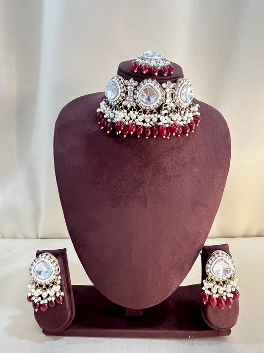 Polki Kundan Choker Set - Ruby Pearl
