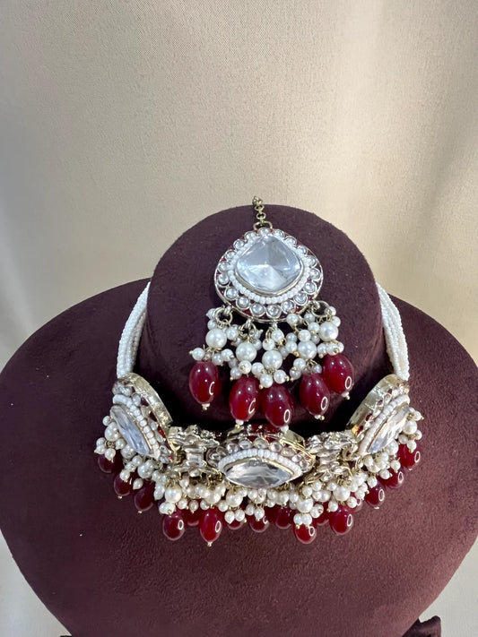 Polki Kundan Choker Set - Ruby Pearl