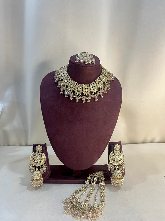 Reverse AD Kundan Choker Set With Pasa - Gold