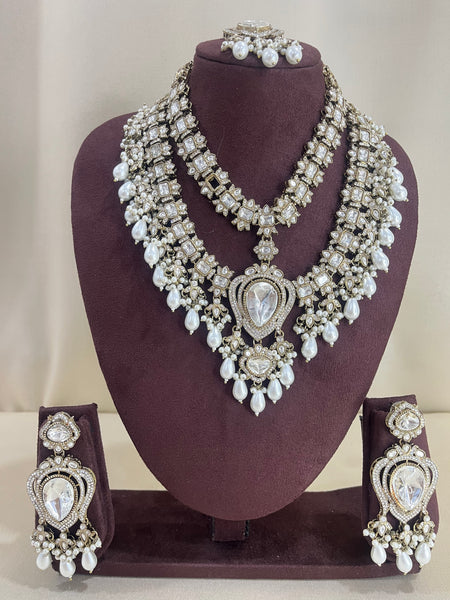 Double Layered AD Necklace Set - Pearl