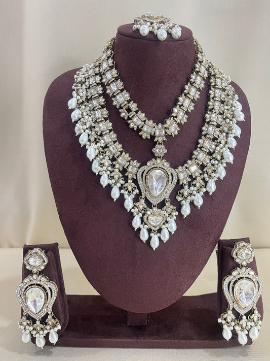Double Layered AD Necklace Set - Pearl