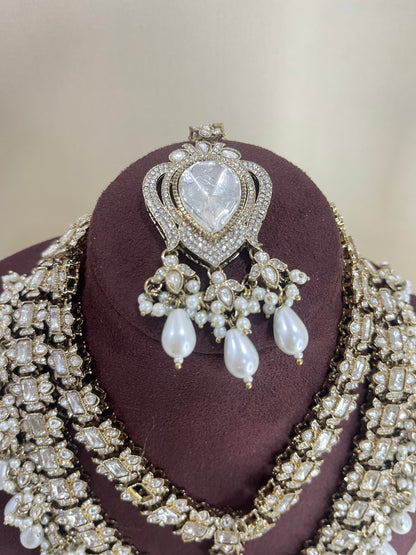 Double Layered AD Necklace Set - Pearl
