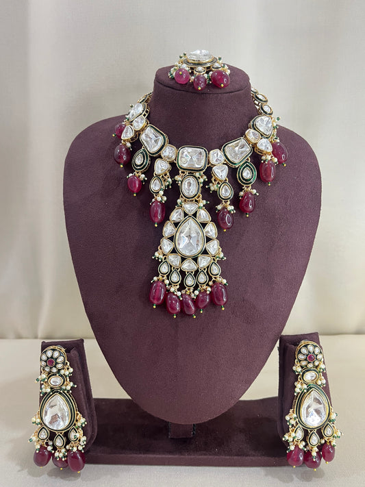 Moissanite Semi Bridal Necklace Set - Ruby
