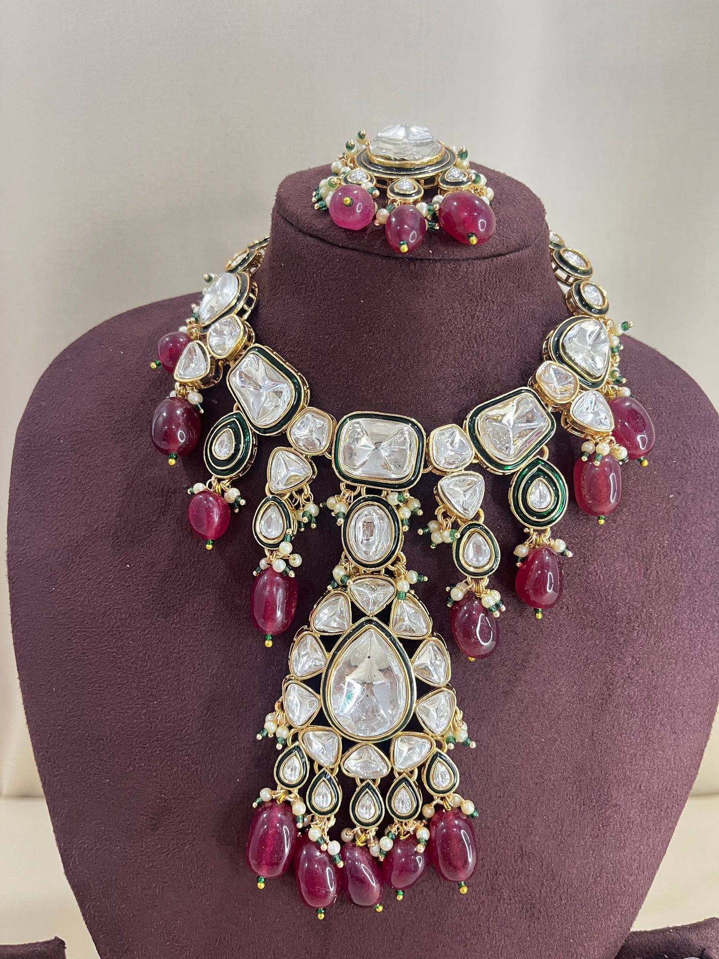 Moissanite Semi Bridal Necklace Set - Ruby