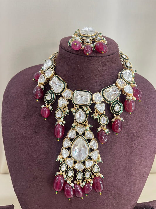 Moissanite Semi Bridal Necklace Set - Ruby