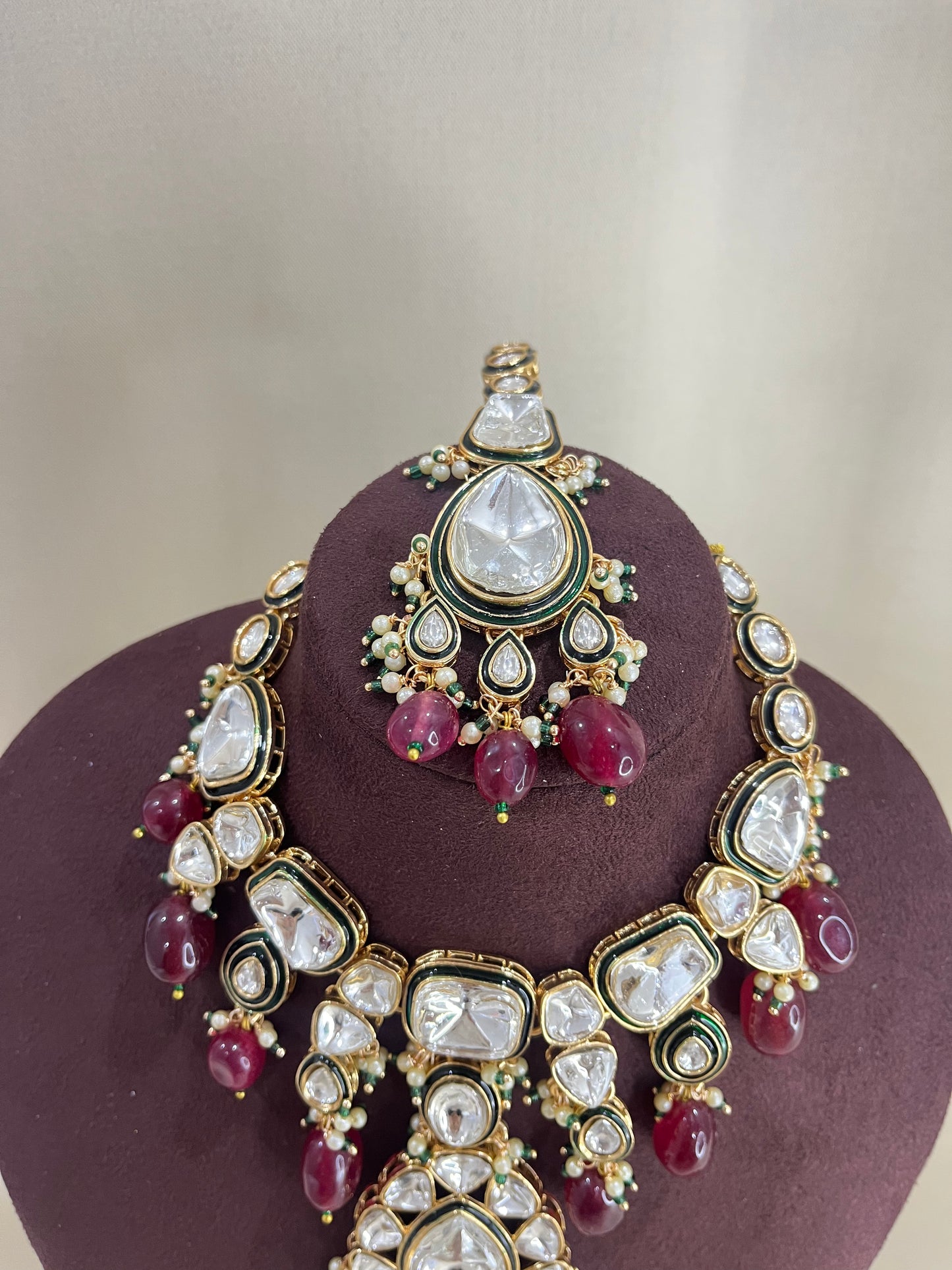 Moissanite Semi Bridal Necklace Set - Ruby