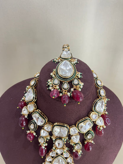 Moissanite Semi Bridal Necklace Set - Ruby