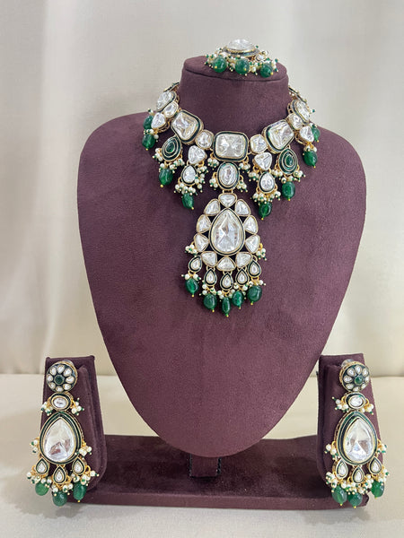 Moissanite Semi Bridal Necklace Set - Emerald Green