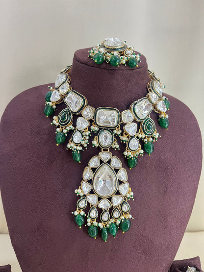 Moissanite Semi Bridal Necklace Set - Emerald Green