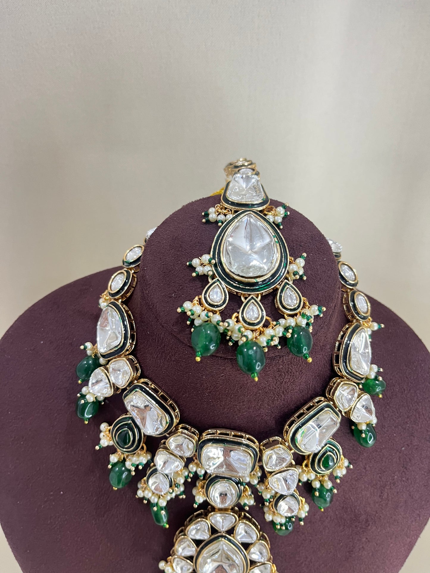 Moissanite Semi Bridal Necklace Set - Emerald Green