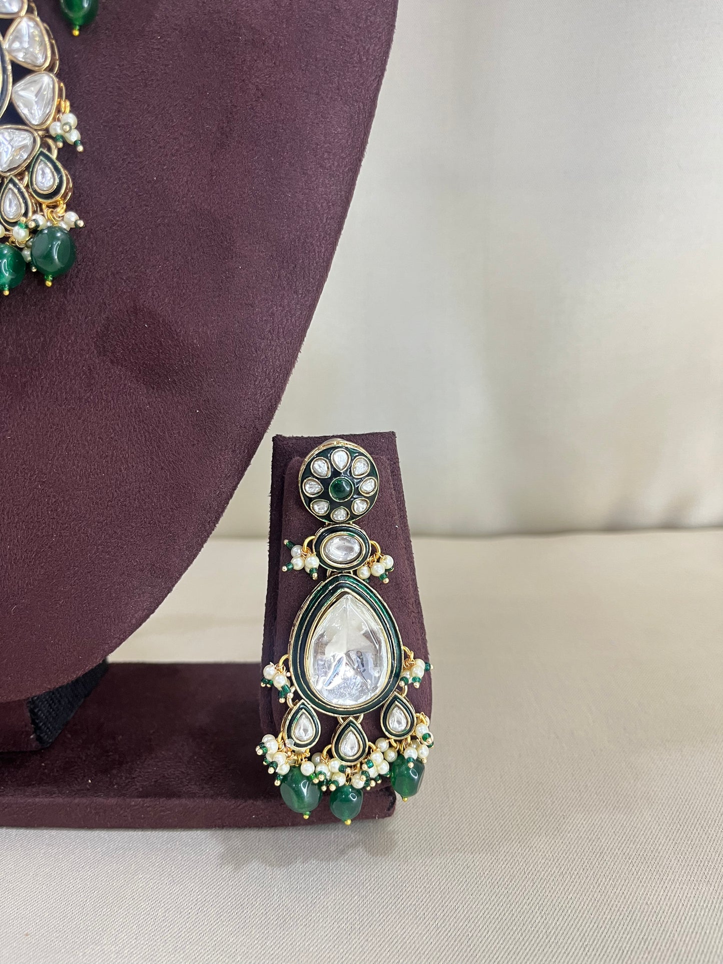 Moissanite Semi Bridal Necklace Set - Emerald Green