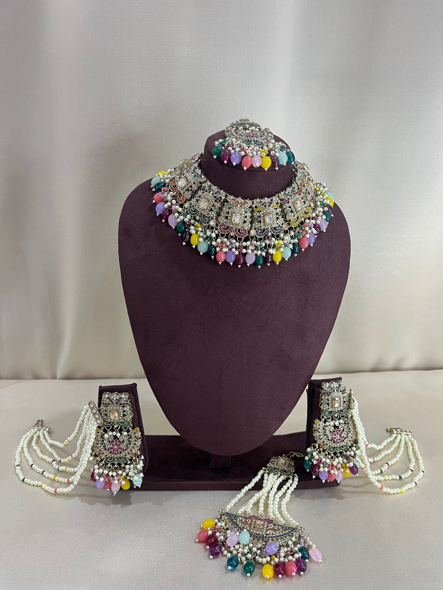 Polki Kundan Pakistani Necklace Set - Navratan