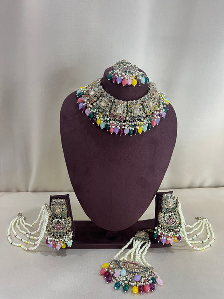 Polki Kundan Pakistani Necklace Set - Navratan