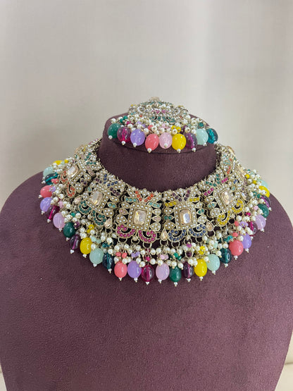 Polki Kundan Pakistani Necklace Set - Navratan