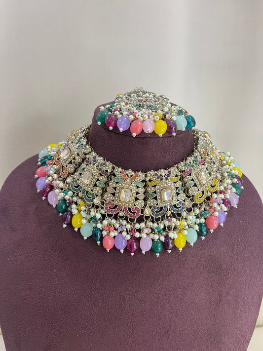 Polki Kundan Pakistani Necklace Set - Navratan