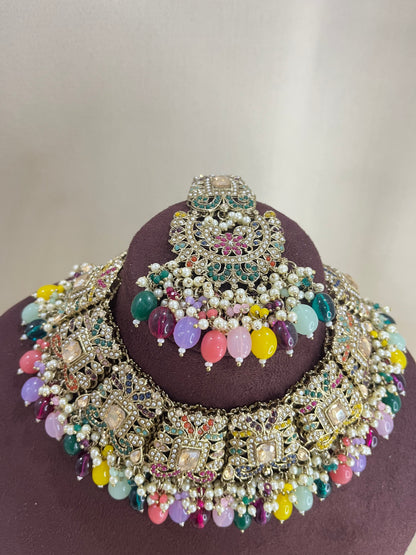 Polki Kundan Pakistani Necklace Set - Navratan