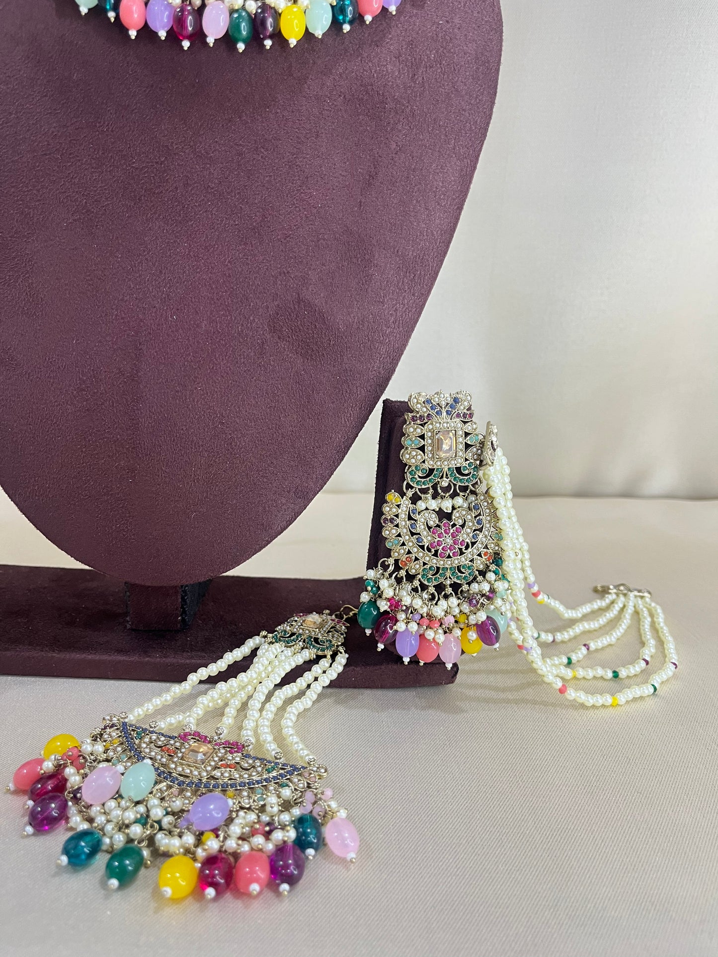 Polki Kundan Pakistani Necklace Set - Navratan
