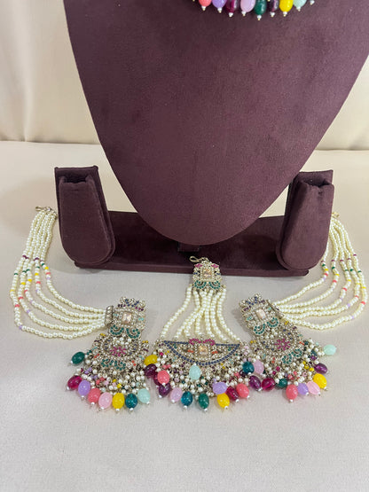 Polki Kundan Pakistani Necklace Set - Navratan
