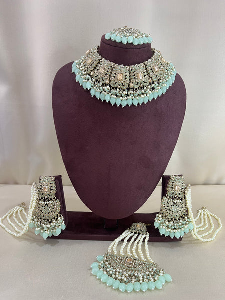 Polki Kundan Pakistani Necklace Set - Mint