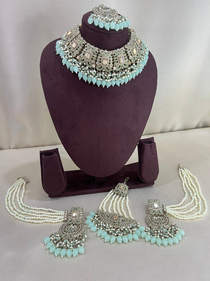 Polki Kundan Pakistani Necklace Set - Mint