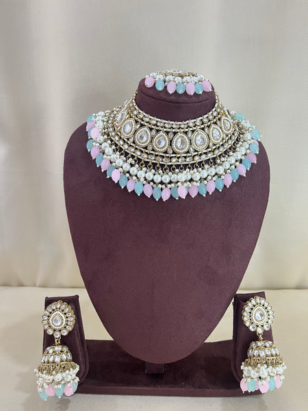 Polki Kundan Necklace Set - Multi Color