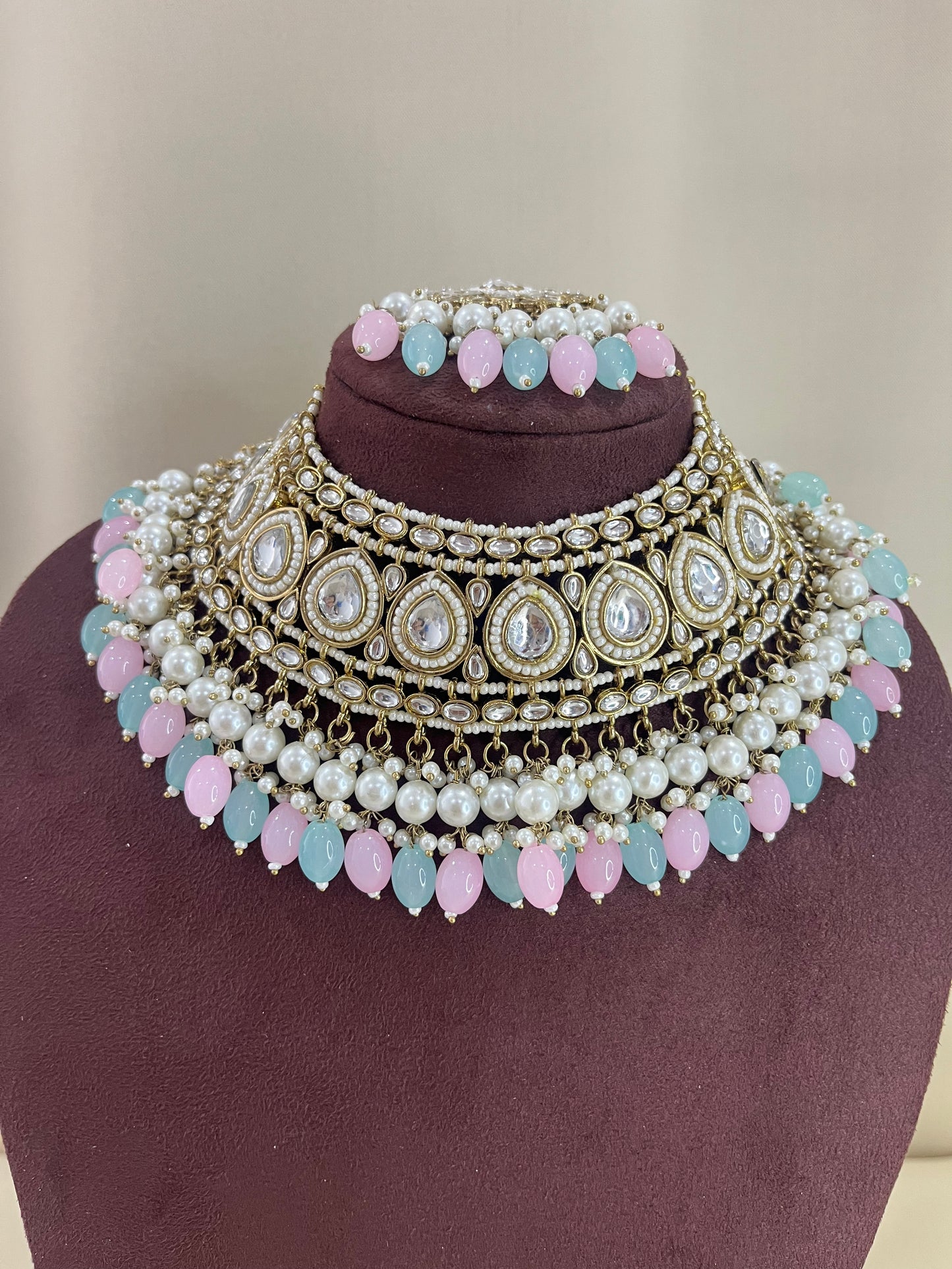 Polki Kundan Necklace Set - Multi Color