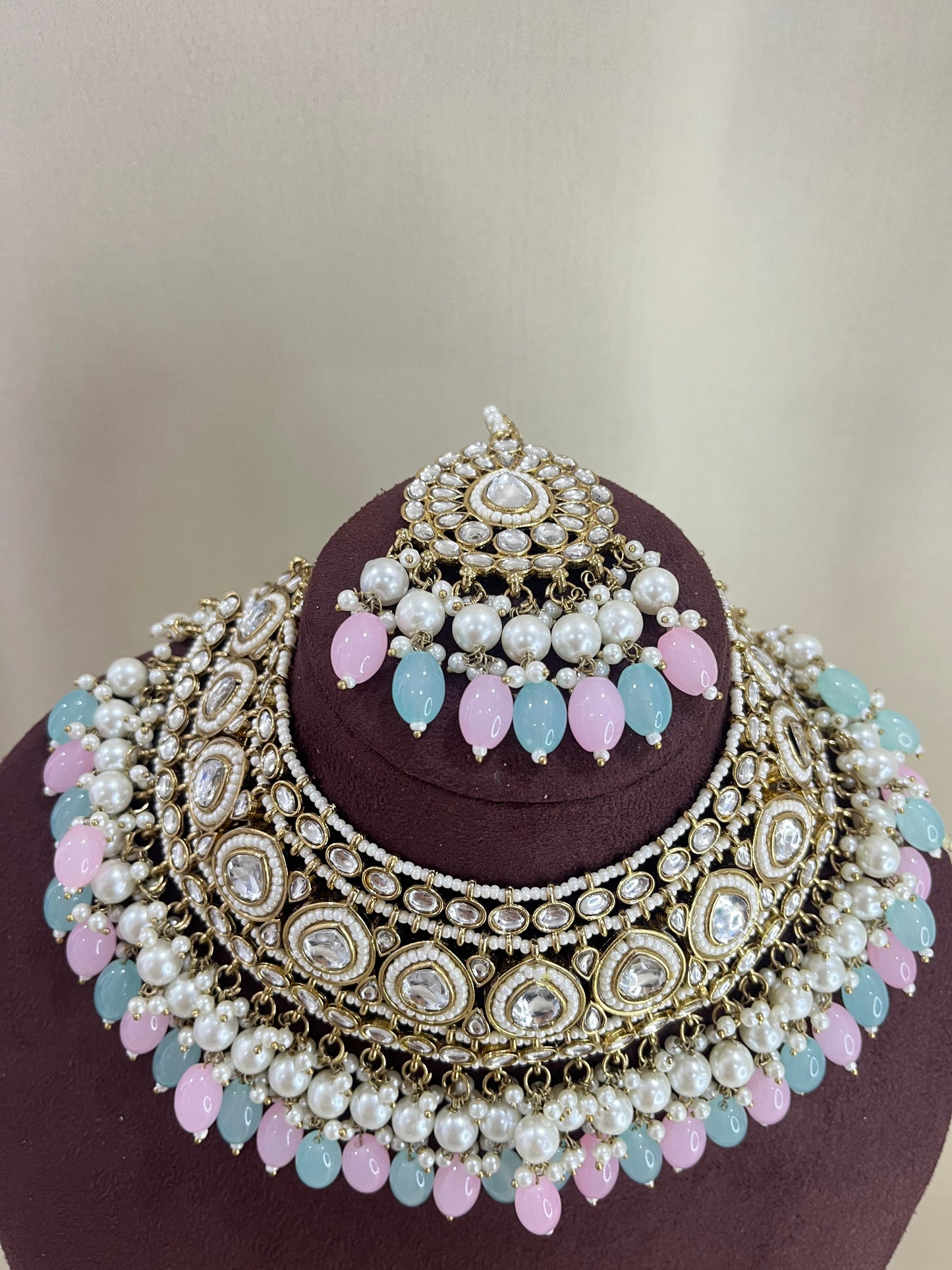 Polki Kundan Necklace Set - Multi Color