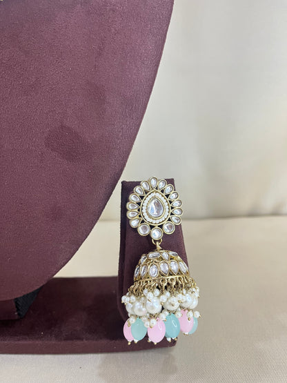 Polki Kundan Necklace Set - Multi Color