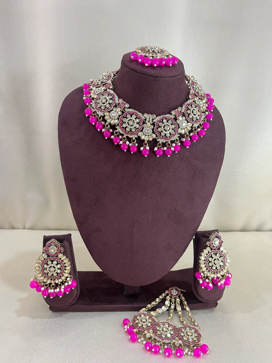 Reverse AD Semi Bridal Set With Pasa - Rani Pink