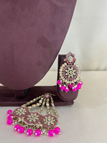 American Diamond Necklace Set - Hot Pink