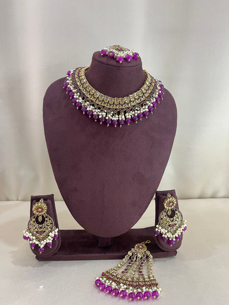 American Diamond Necklace Set - Purple