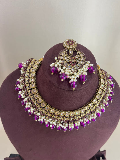 American Diamond Necklace Set - Purple