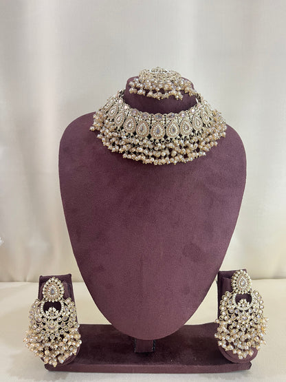 Reverse AD Pakistani Necklace Set - Gold