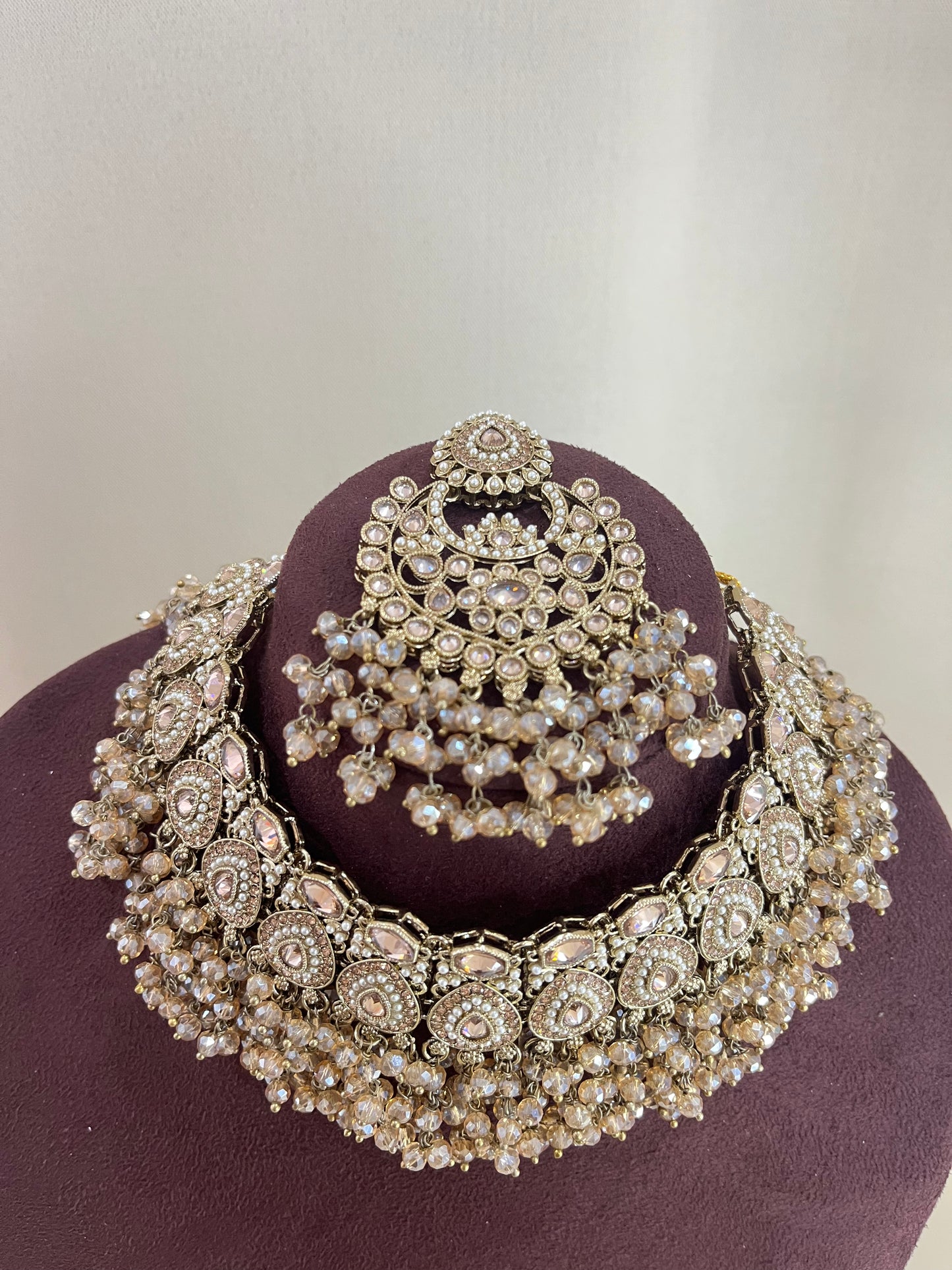 Reverse AD Pakistani Necklace Set - Gold