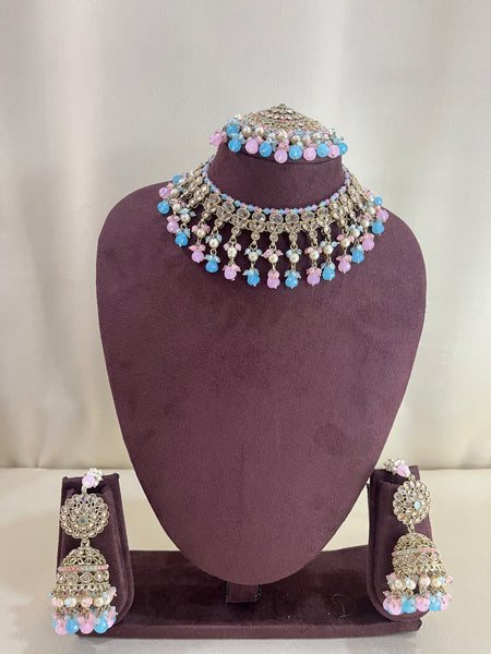 Reverse AD Choker Set - Pink & Blue