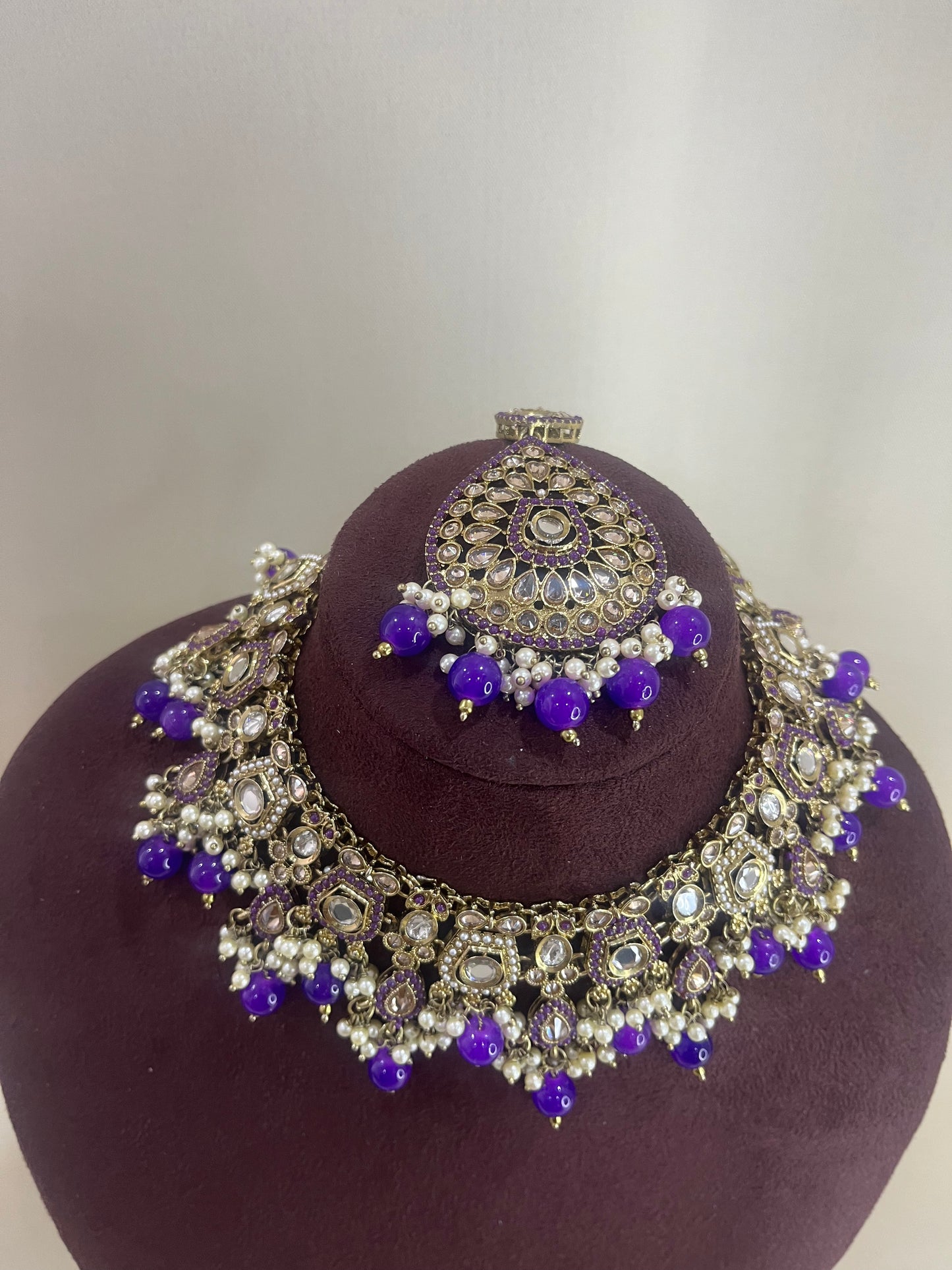 Paachi Kundan Sangeet Necklace Set - Purple