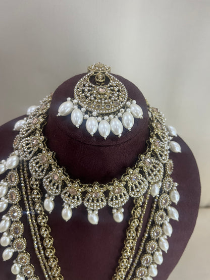 Bridal Combo Necklace Set - Pearl White