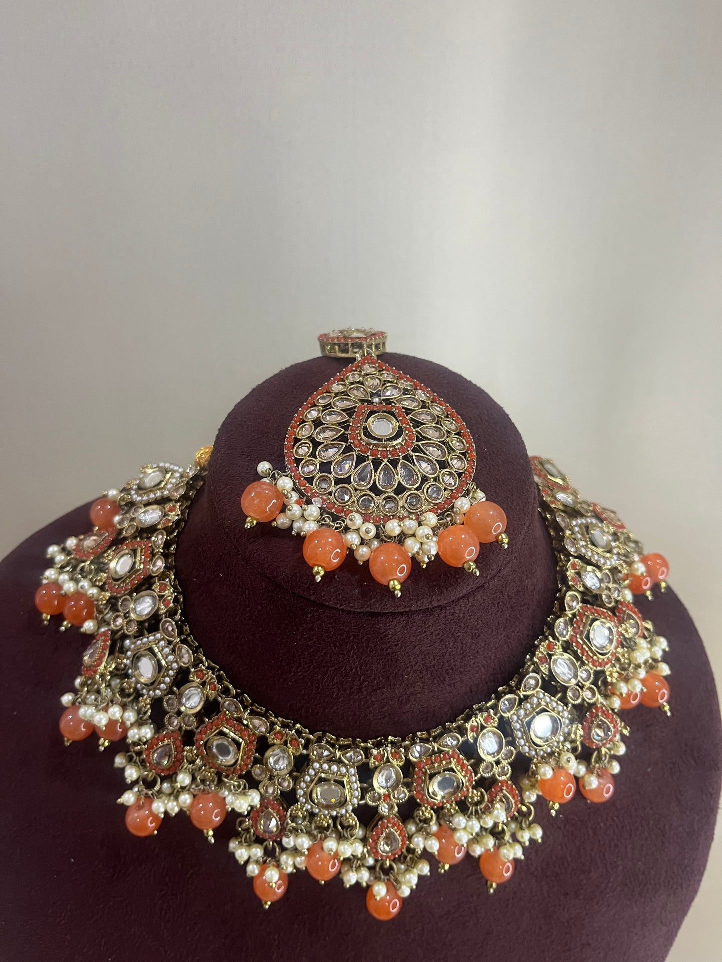 Paachi Kundan Sangeet Necklace Set - Orange