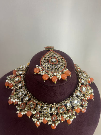 Paachi Kundan Sangeet Necklace Set - Orange