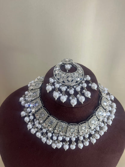 Moissanite Polki Choker Set - Silver