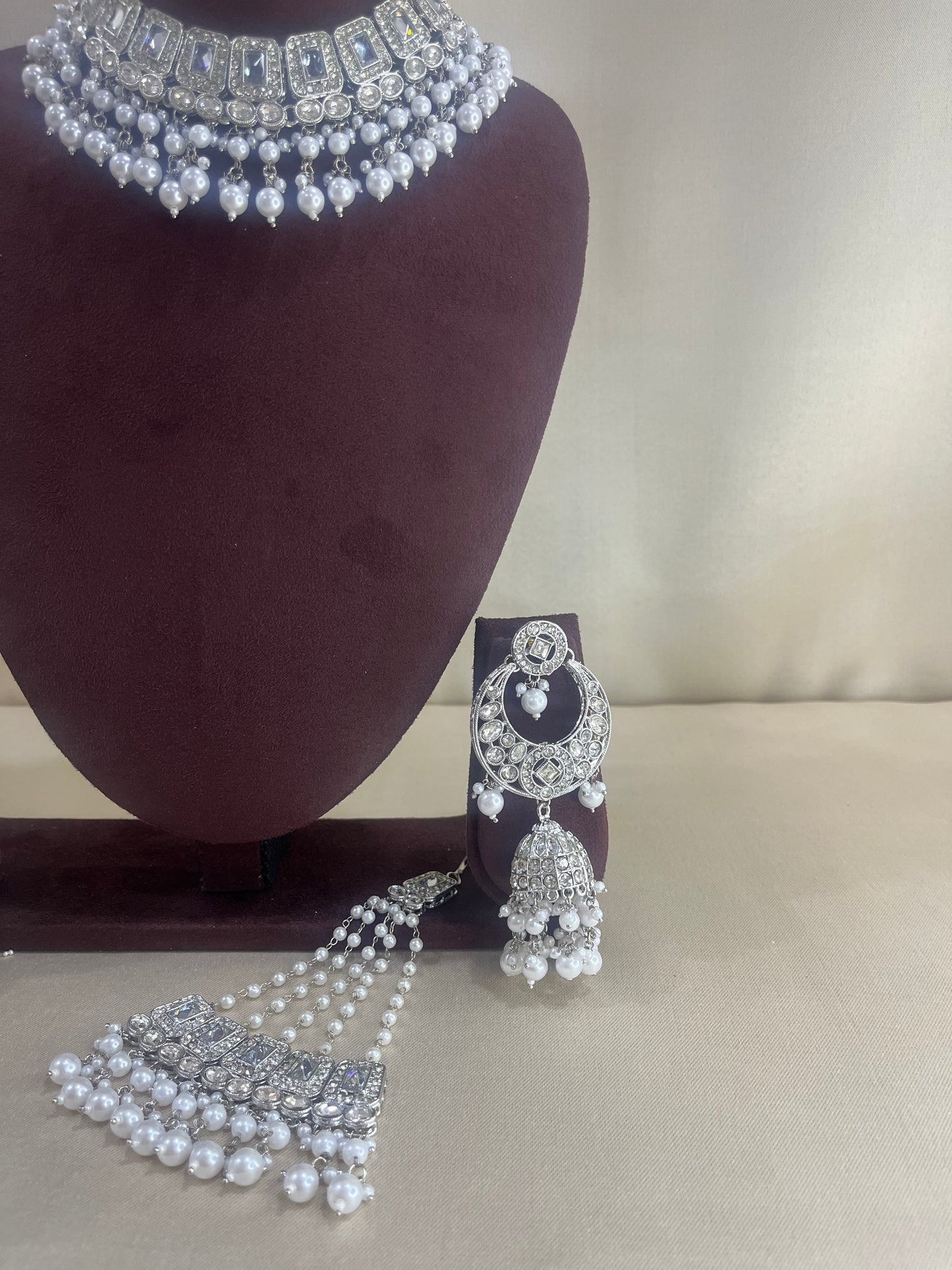 Moissanite Polki Choker Set - Silver