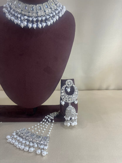 Moissanite Polki Choker Set - Silver