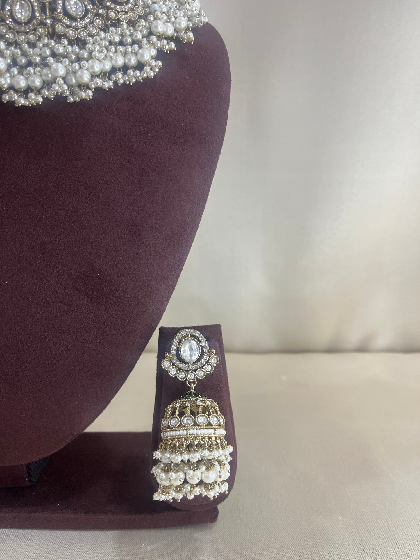 Moissanite Kundan Pearl Necklace Set - Pearl White