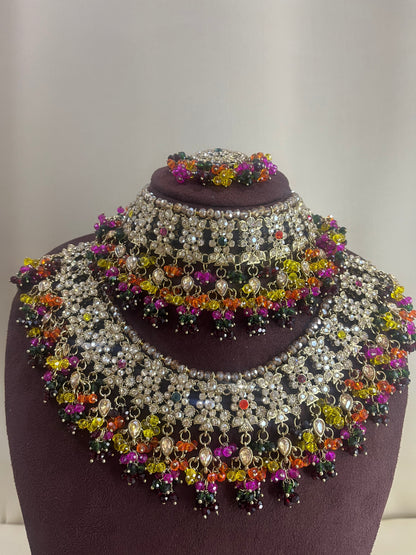 American Diamond Pakistani Bridal Combo Set - Multi Color