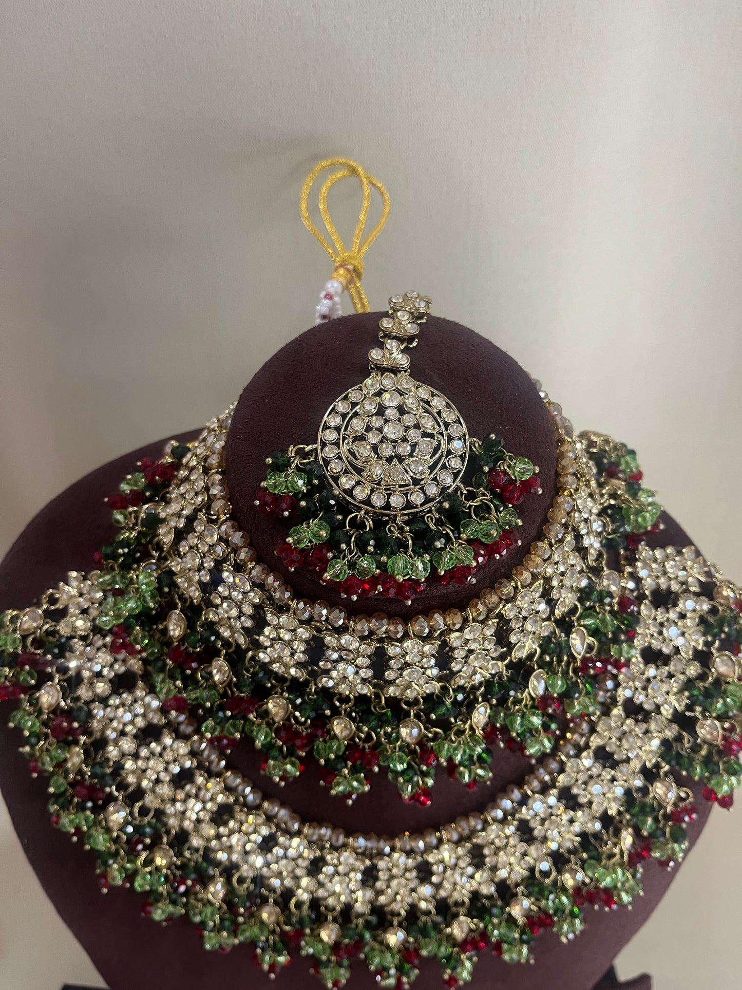 American Diamond Pakistani Bridal Combo Set - Mehendi