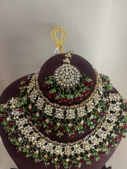 American Diamond Pakistani Bridal Combo Set - Mehendi