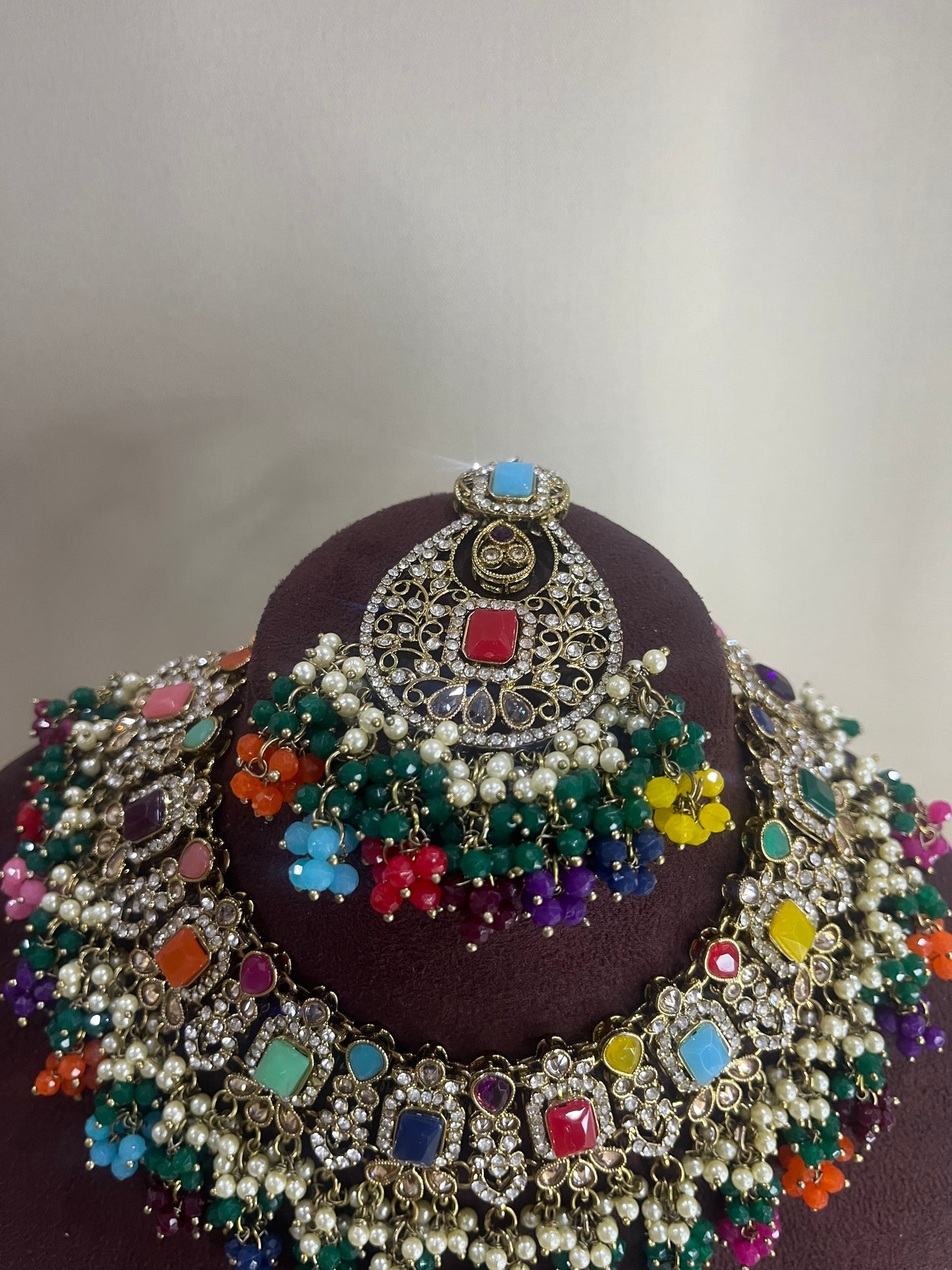 American Diamond Necklace Set - Navratan