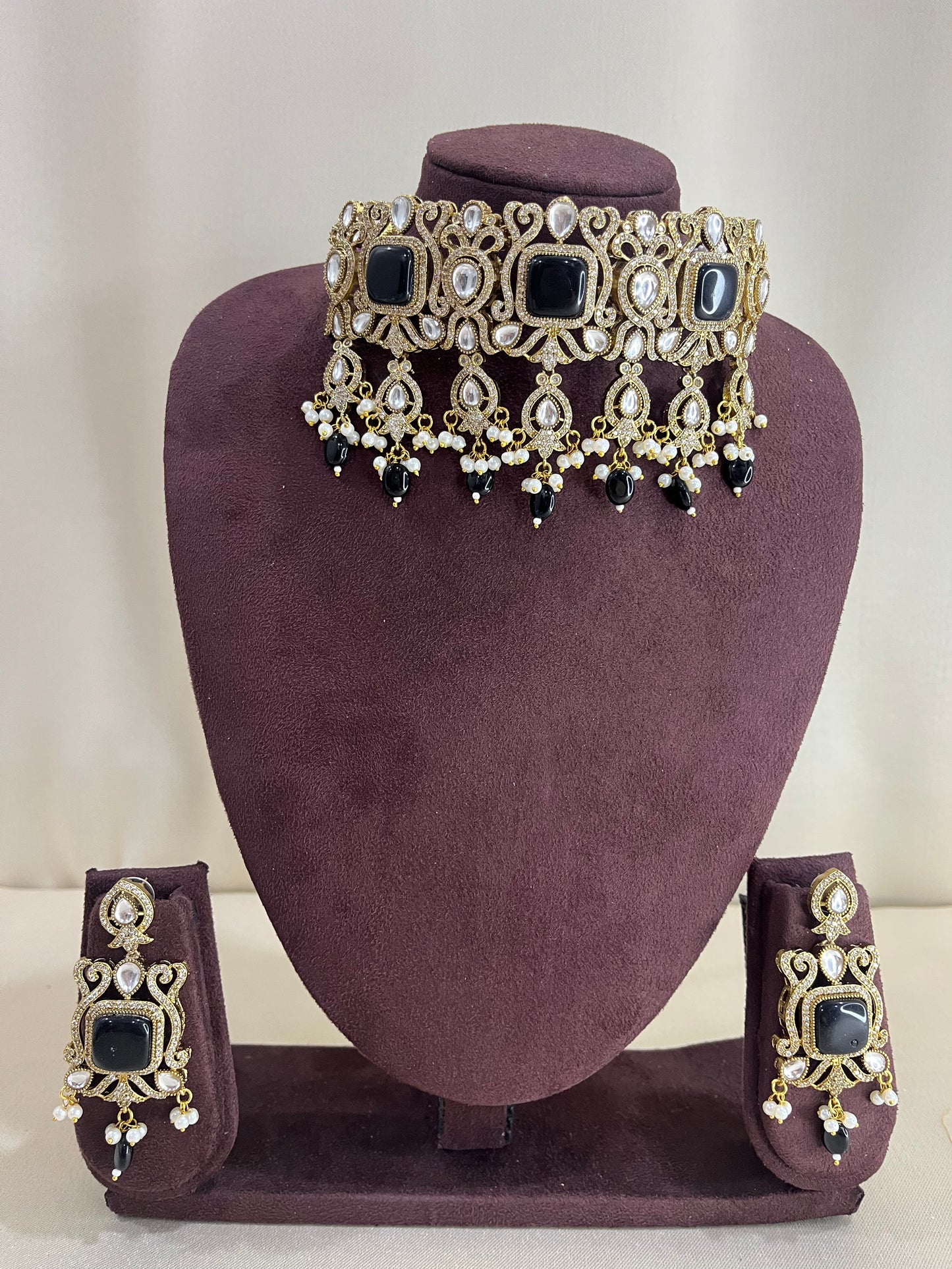 American Diamond Choker Set - Black