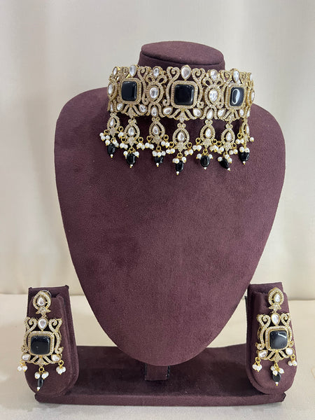 American Diamond Choker Set - Black