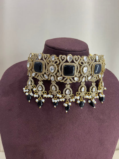 American Diamond Choker Set - Black